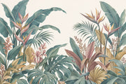 Monstera And Palm Leaves Wallpaper Mural, Cream Vintage Inspired Botanical design