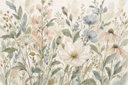 Pastel Wildflowers Wallpaper Mural Watercolor Botanical On Cream design