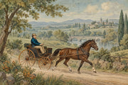 Horse Drawn Carriage Landscape Wallpaper Mural Muted Green Vintage Inspired design