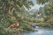 Fox And Horse Rider Wallpaper Mural Vintage Inspired Green Countryside Landscape design