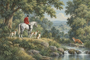 Hunter On White Horse Wallpaper Mural Vintage Inspired Green Scenic Landscape design