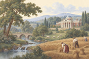 European Manor Countryside Wallpaper Mural Vintage Inspired Pastoral Landscape design