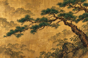 Twisted Pine Tree Wallpaper Mural Gold Leaf Japanese Landscape design