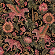 Winged Pink Leopards Wallpaper Tropical Floral Night Sky design