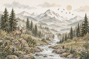 Deer And Waterfall Mountain Wallpaper Alpine Woodland Wall Mural design