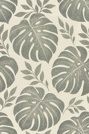 Monstera Leaves Wallpaper Stippled Botanical Pattern Cream Sage design