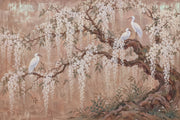 White Blossoms And Egrets Wallpaper Chinoiserie Garden Wall Mural design