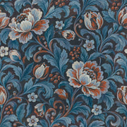 Large Vintage Flowers Wallpaper Dark Floral Teal Navy design