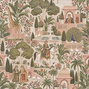 Exotic Palace Garden Animals Wallpaper Pink Sage Chinoiserie design