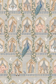 Palace Balcony Animals Wallpaper Light Gray Pastel Watercolor design