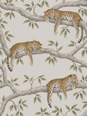 Leopards On Tree Branches Wallpaper Neutral Safari Botanical design