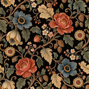 Large Vintage Inspired Flowers Wallpaper Dark Floral On Black design