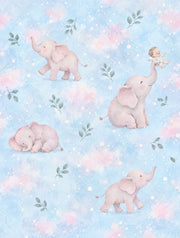 Pink Baby Elephants Wallpaper Pastel Blue Watercolor Clouds design