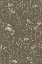 Wildflower Stems Wallpaper Taupe Background Vintage Inspired Botanical design