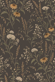 Wildflower Stems Wallpaper Dark Floral In Muted Green And Brown design
