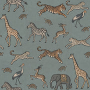 Safari Animals Wallpaper Sage Green Hand Drawn Pattern design