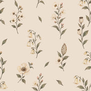 Cream Wildflower Branches Wallpaper On Beige Background design