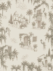 Mediterranean Village Wallpaper Sepia Toile Pattern design