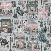 Dressed Up Animals In Paris Shops Wallpaper Pastel Pink And Mint design