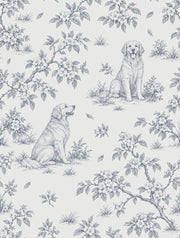 Toile Dog And Blossom Branch Wallpaper White Background design