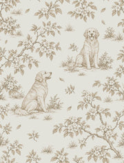Golden Retriever Toile Wallpaper Sepia Botanical On Cream design