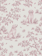 Golden Retriever Toile Wallpaper Pink Line Art On Ivory Background design