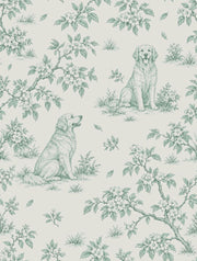 Sitting Dogs Toile Wallpaper Sage Green On Cream design