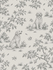 Vintage Inspired Dogs And Floral Toile Wallpaper Light Beige design