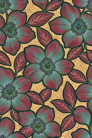 Large Stylized Floral Wallpaper On Gold Beige Texture design