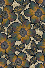 Bold Stylized Floral Wallpaper With Gold Speckled Cream Background design