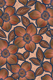 Oversized Floral Wallpaper In Earthy Tones With Navy Outlines design