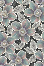 Large Pastel Flowers Wallpaper Dark Floral Charcoal Background design