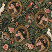 Bubblegum Portrait Jungle Wallpaper Maximalist Dark Green design