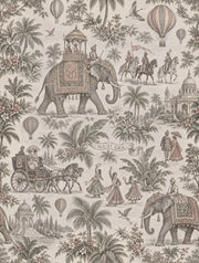 Elephant Palace Scene Wallpaper Vintage Inspired Indian Toile design
