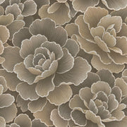 Layered Peony Wallpaper Neutral Taupe And Beige Outline Floral design