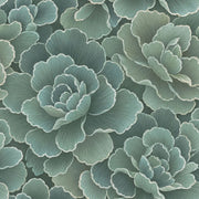 Layered Botanical Flowers Wallpaper In Sage And Teal Watercolor Texture design