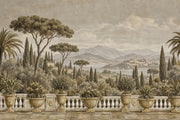 Tuscan Terrace Landscape Wallpaper Mural In Sepia Beige Vintage Inspired Fresco Style design