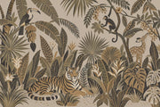 Tiger And Toucan Jungle Wallpaper Mural Beige Vintage Inspired Botanical design