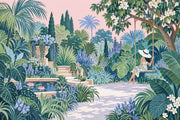 Woman On A Garden Swing Wallpaper Mural: Watercolor Tropical Greens design