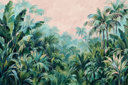 Tropical Jungle Wallpaper Mural Green Foliage With Pastel Pink Sky design