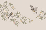 Watercolor Birds And Blossom Branches Wallpaper Mural In Sage Green design