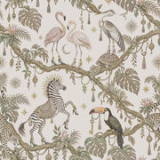 Whimsical Jungle Animals Wallpaper Light Beige Botanical design