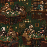 Gentlemen Dogs Playing Poker Wallpaper Dark Green Vintage Inspired Club design