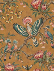 Tropical Birds Wallpaper Muted Green Leaves On Warm Brown design