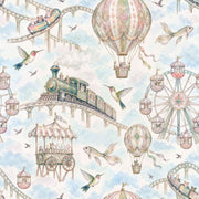 Pastel Carnival Animals Wallpaper Watercolor Sky, Hot Air Balloon Detail design