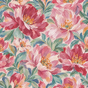Large Pink Blossoms Wallpaper Painterly Botanical On Beige design