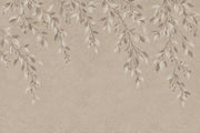 Hanging Leafy Vines Wallpaper Mural In Beige Plaster Texture design