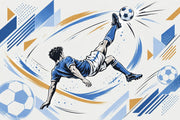 Bicycle Kick Soccer Player Wallpaper Mural Blue And Gold Geometric Motion design