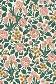 Pink Rose Botanical Wallpaper On Cream Background design