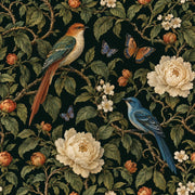 Birds And Cream Blossoms Wallpaper Dark Chinoiserie Botanical design